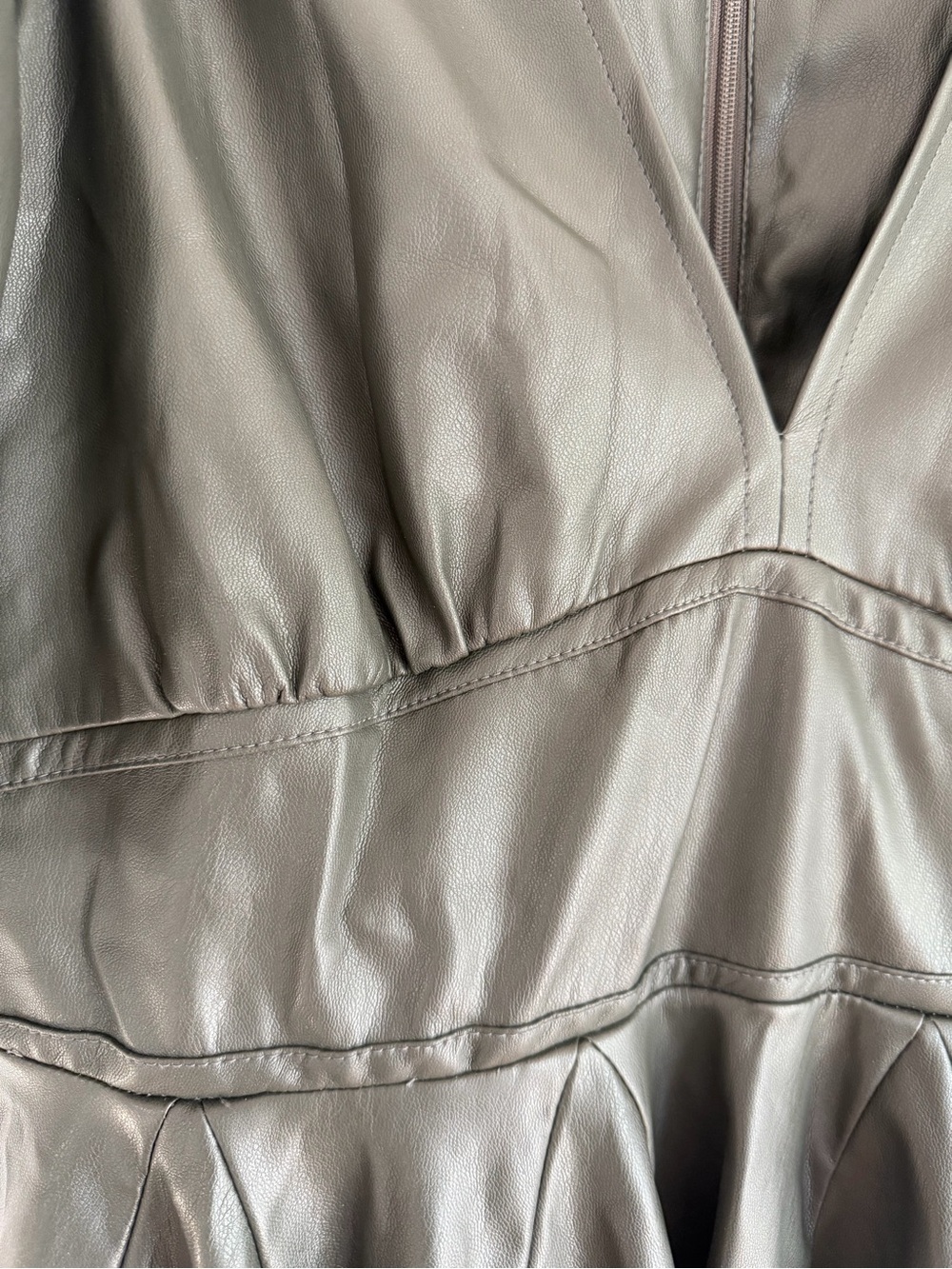 NWT Express Olive Puff Sleeve Faux Leather Mini Dress - Picture 3 of 9